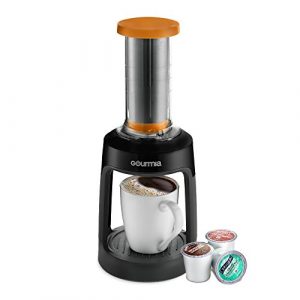 Gourmia GKCP135 Manual Coffee Brewer – Single Serve Manual Hand French Press Coffee Maker – Compatible with K-Cup – No Electricity – Brew Coffee Anywhere – Orange