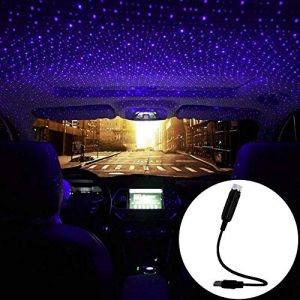 Car USB Atmosphere Ambient Star Projector Night Light Car Interior LED Decorative Lights Adjustable Romantic Car Roof Light Blue Purple Color