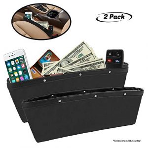 lebogner Black Gap Filler Premium PU Full Leather Console Pocket Organizer, Interior Accessories, Car Seat Side Drop Caddy Catcher, 2 Pack